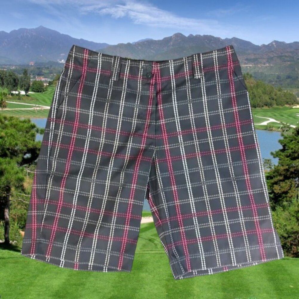 Nike Golf Performance Fit Dry Women's Gray Pink White Plaid Golf Shorts Size 8M